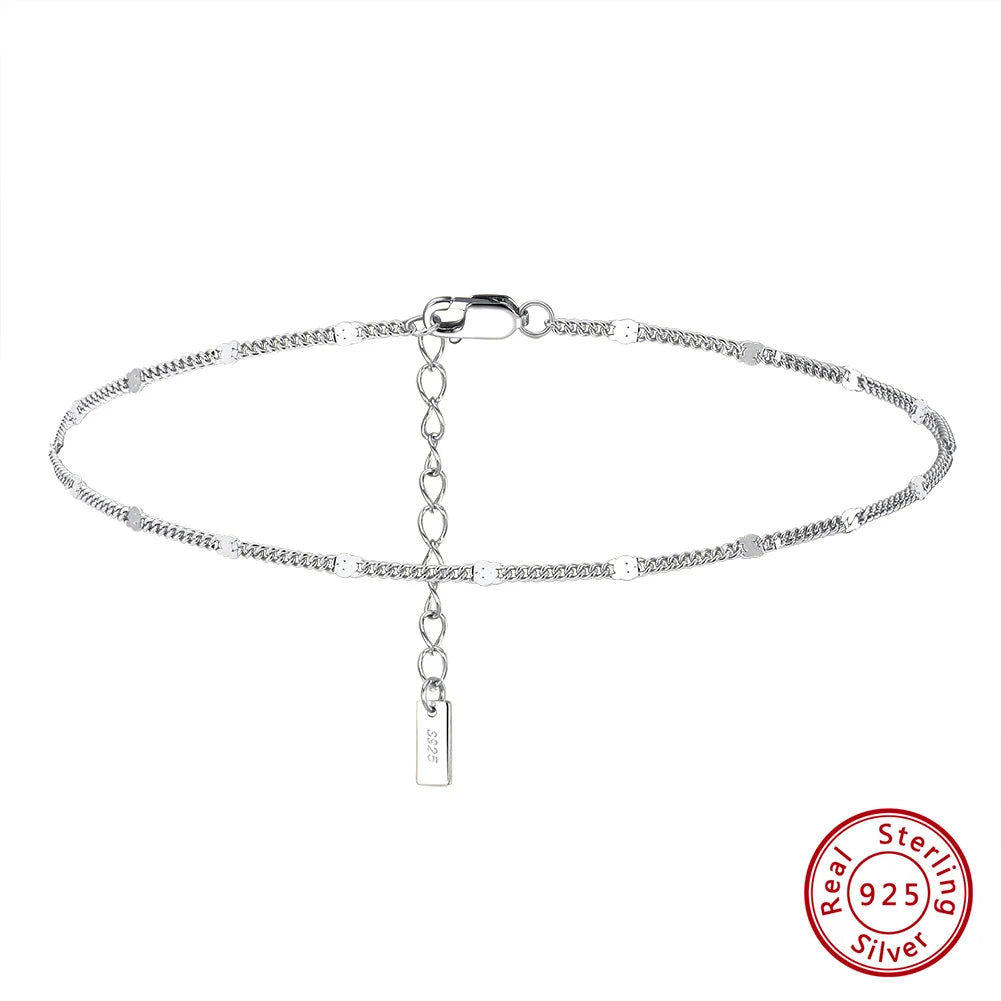 Rinntin Genuine 925 Sterling Silver Ball Faceted Bead Chain Anklets Fashion Women Summer Foot Bracelet Ankle Straps Jewelry SA80