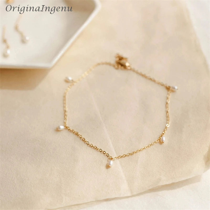 Handmade 14K Gold Filled Pearl Anklet High Quality Freshwater Pearl Jewelry Tarnish Resistant Bracelet Vintage Anklet For Women