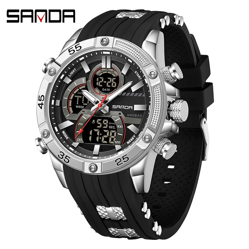 SANDA New 6162 Fashionable Men's Electronic Watch Sports Fashion Multifunctional Waterproof LED Men's Electronic Watch 2025