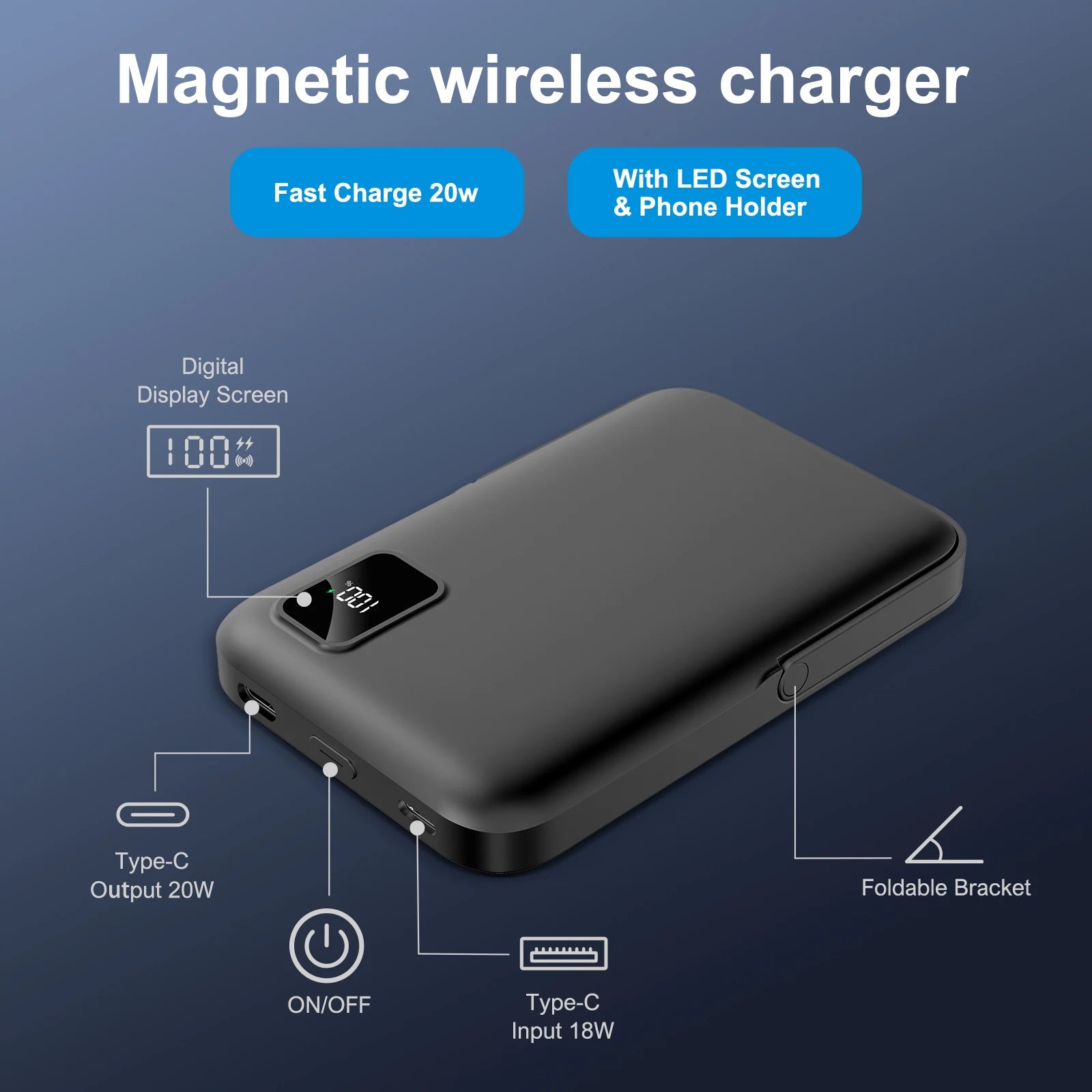 Power Bank Magnetico 10000mAh Con Ricarica Wireless 15W E USB-C 20W Per IPhone 12-17 E Serie Pro – Design Sottile E Dissipazione In Grafene