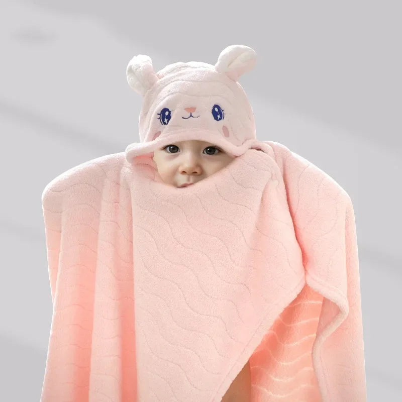 Cute Cartoon Baby Ins Cotton Bath Towel Children Hooded Towel Thickened Absorbent Baby Bathrobe Infant Soft Swaddle Blanket
