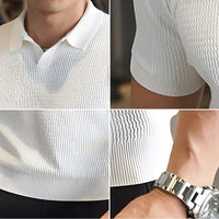 Men's Knitted Business Polo Shirt Summer Ice Silk Breathable Elastic Slim Fit Solid Color Lapel Short Sleeve Knitted T-Shirt Top