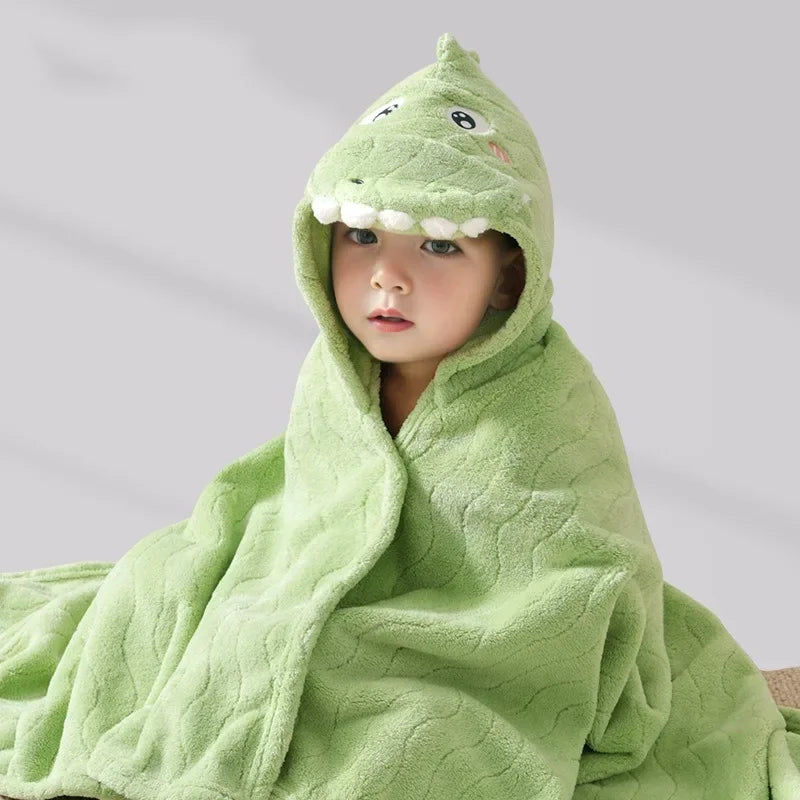 Cute Cartoon Baby Ins Cotton Bath Towel Children Hooded Towel Thickened Absorbent Baby Bathrobe Infant Soft Swaddle Blanket