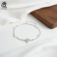 ORSA JEWELS Vintage 925 Sterling Silver Layered Anklet Chain with Tree of Life Freshwater Pearls Summer Daily Jewelry Gift SA100