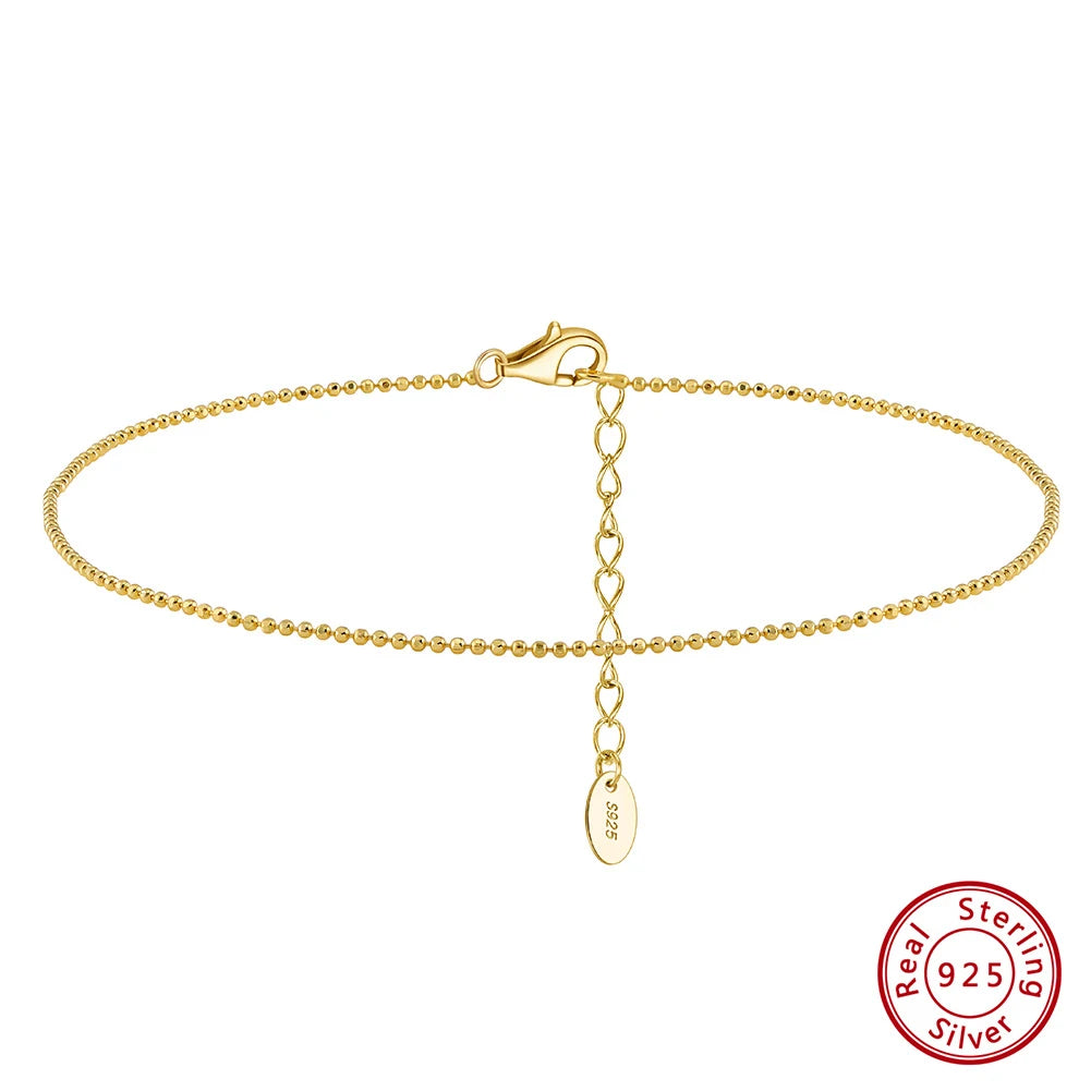 Rinntin Genuine 925 Sterling Silver Ball Faceted Bead Chain Anklets Fashion Women Summer Foot Bracelet Ankle Straps Jewelry SA80