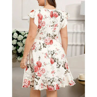 【New style】Plus Size Women Elegant Floral Print Peplum Hem Cap Sleeve Fitted Dress, Wedding Guest Dress Women, Summer Dresses F