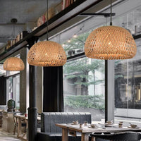 Bamboo Lantern Pendant Lamp Natural Rattan Wicker E27 LED Chandeliers Hand-Woven Lampshades Lighting Fixture Hanging Light