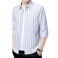 2026 Men's Striped Shirt Korean Style Slim Fit Seven Quarter Sleeve Top for Spring Summer Casual Wear Fashionable Youth Trendy