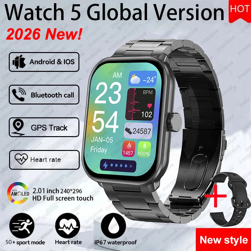 New Watch 5 Smart Watch Women AMOLED Screen Fitness Tracker Heart Rate ECG GPS Track Waterproof Call Smartwatch For IOS Android