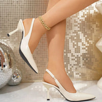 Women's White Slingback Heels, Pointed Toe Stiletto Pumps, Elegant Closed Toe Sandals for Party Wedding