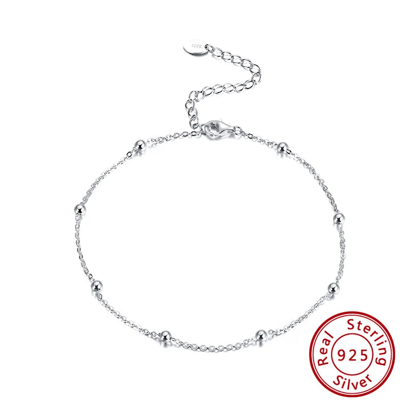 Rinntin Genuine 925 Sterling Silver Ball Faceted Bead Chain Anklets Fashion Women Summer Foot Bracelet Ankle Straps Jewelry SA80