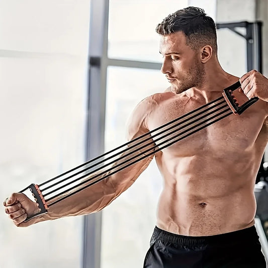 5-Tube Chest Expander with Adjustable Resistance Bands – Home Gym Strength Trainer for Muscle Building, Arms & Chest Workouts