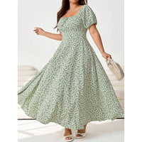 【New style】Plus Size Women's Daisy Print Square Neck Puff Sleeve Tie Front Fashion Dress, Spring/Summer, Carnival Women Look 20