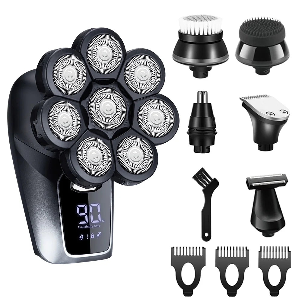 6-In-1 Electric Head Shaver for Bald Men 7 Blades Floating Razor Hair Trimmer USB Rechargeable LED Display Beard Shavers
