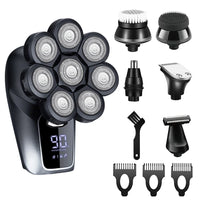 6-In-1 Electric Head Shaver for Bald Men 7 Blades Floating Razor Hair Trimmer USB Rechargeable LED Display Beard Shavers