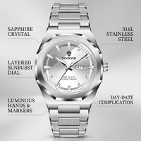 1 piece Men's Silver Metal Strap Watch Octagonal Case Date Week Display Casual Business Fashion Wristwatch For Daily Wea