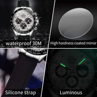 OLEVS 2875 Quartz Watch for Men Original Luxury Brand Silicone Strap Chronograph Auto Date Waterproof Moon Phase Sport Man Watch