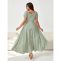 【New style】Plus Size Women's Daisy Print Square Neck Puff Sleeve Tie Front Fashion Dress, Spring/Summer, Carnival Women Look 20