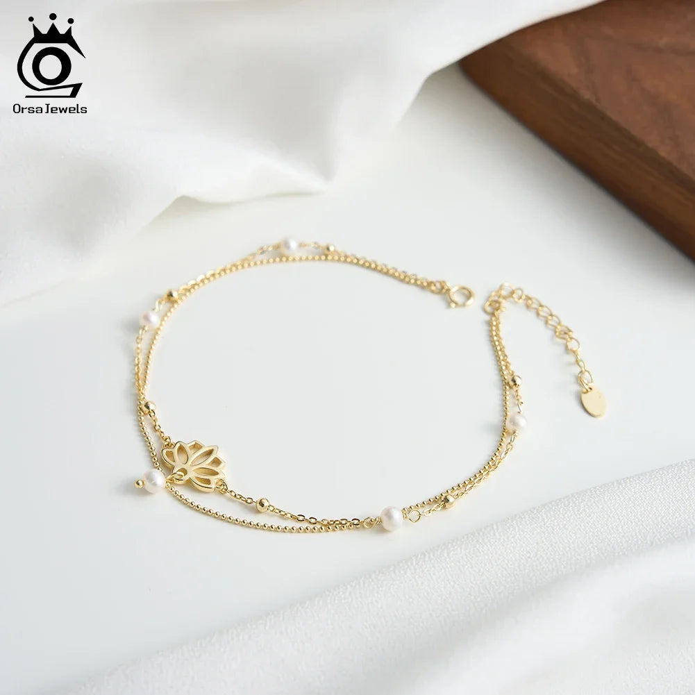 ORSA JEWELS Vintage 925 Sterling Silver Layered Anklet Chain with Tree of Life Freshwater Pearls Summer Daily Jewelry Gift SA100