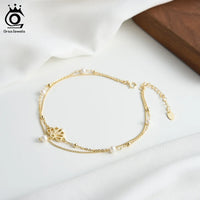 ORSA JEWELS Vintage 925 Sterling Silver Layered Anklet Chain with Tree of Life Freshwater Pearls Summer Daily Jewelry Gift SA100