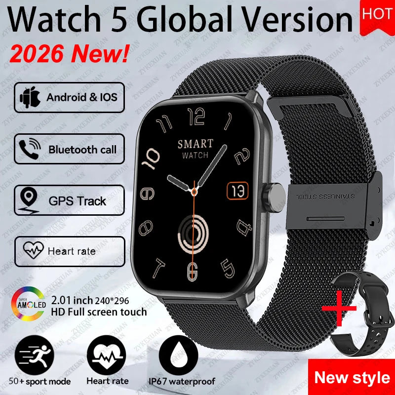 New Watch 5 Smart Watch Women AMOLED Screen Fitness Tracker Heart Rate ECG GPS Track Waterproof Call Smartwatch For IOS Android