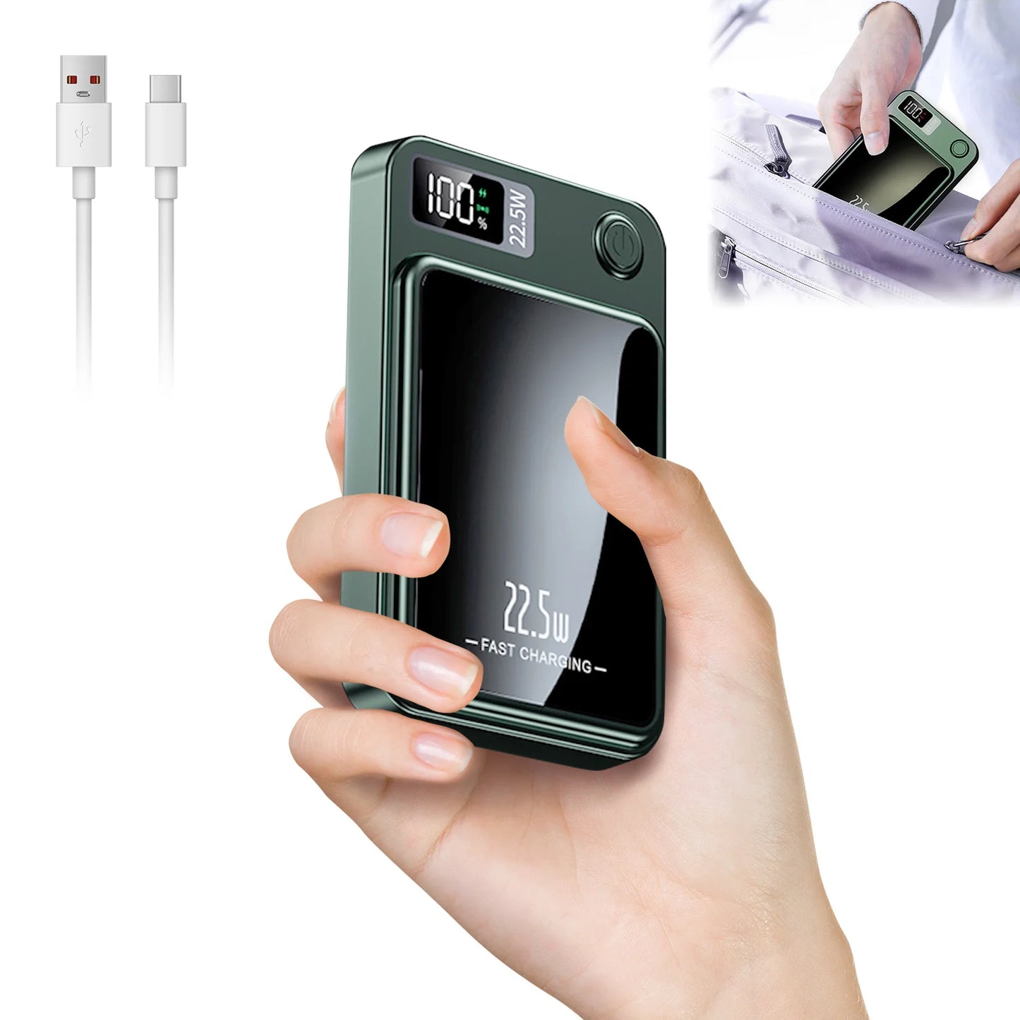 10000mAh Magnetic Wireless Power Bank PD22.5W Fast Charging Portable External Battery Adapter For Magsafe iPhone Huawei Samsung