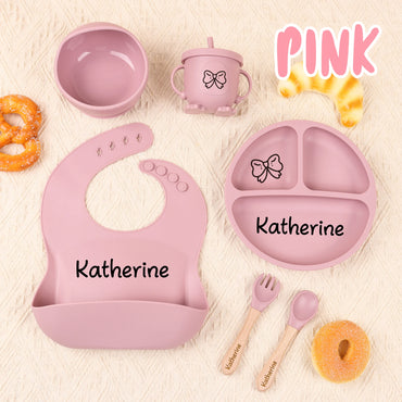 6pcs Custom Silicone Weaning Set - Baby Feeding Set With Name, Cartoon Weaning Set for Toddler Baby Kids, Feeding Set, Baby Show