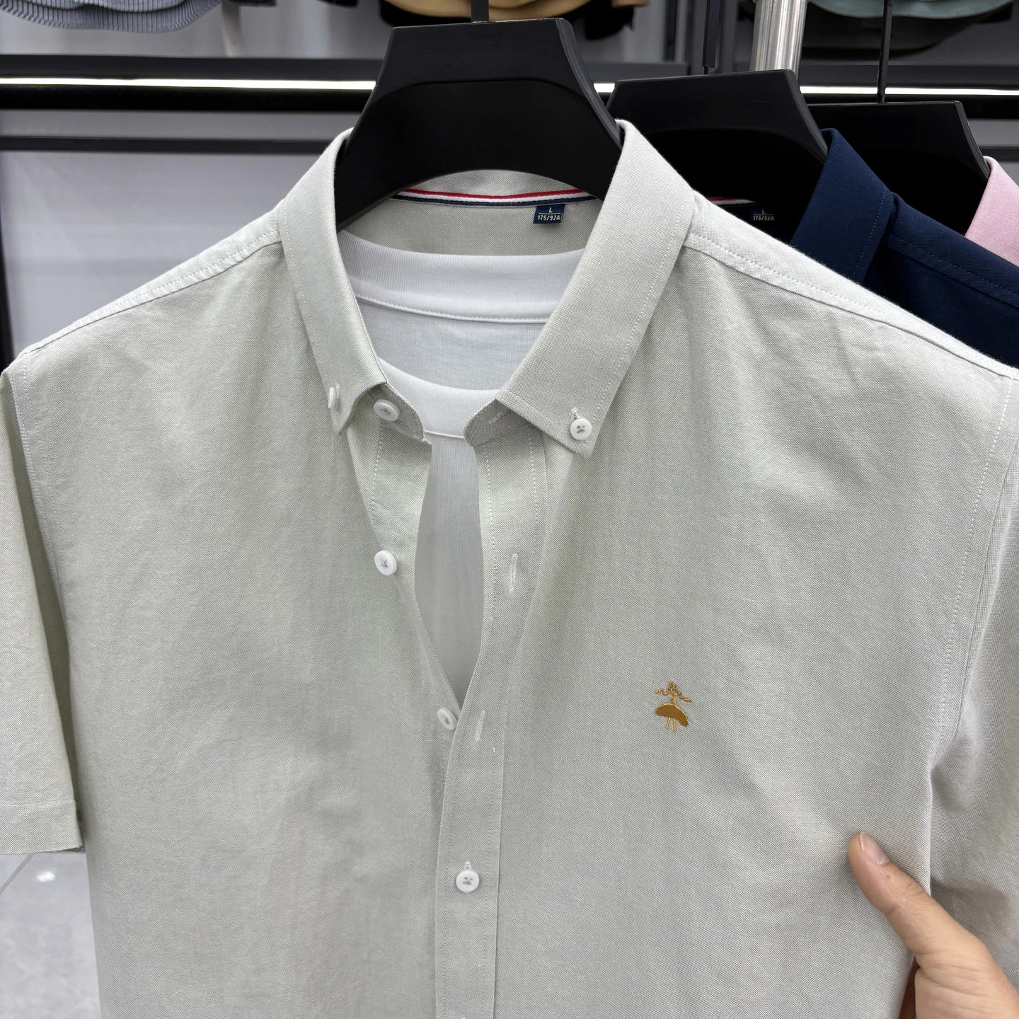 Summer Short Sleeve Shirt Men's Slim Fit Half Sleeve Non-ironing Oxford Spinning Gray-Blue Plaid Business Casual Shirt