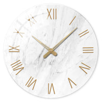 1pc 12 inch tempered glass wall clock, modern simple white marble texture gold Roman numerals design wall clock, home mute clock