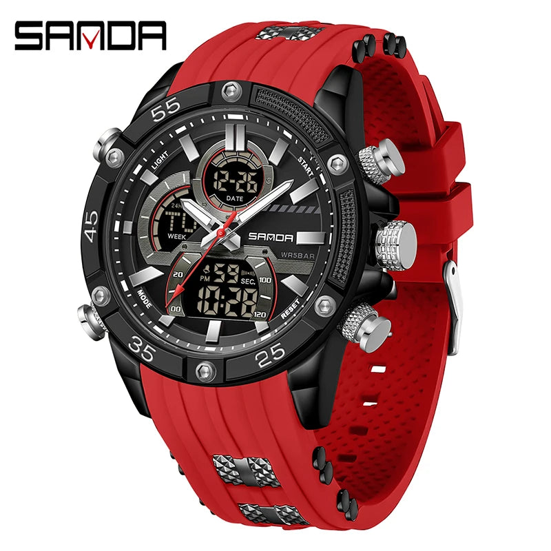 SANDA New 6162 Fashionable Men's Electronic Watch Sports Fashion Multifunctional Waterproof LED Men's Electronic Watch 2025