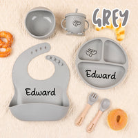 6pcs Custom Silicone Weaning Set - Baby Feeding Set With Name, Cartoon Weaning Set for Toddler Baby Kids, Feeding Set, Baby Show