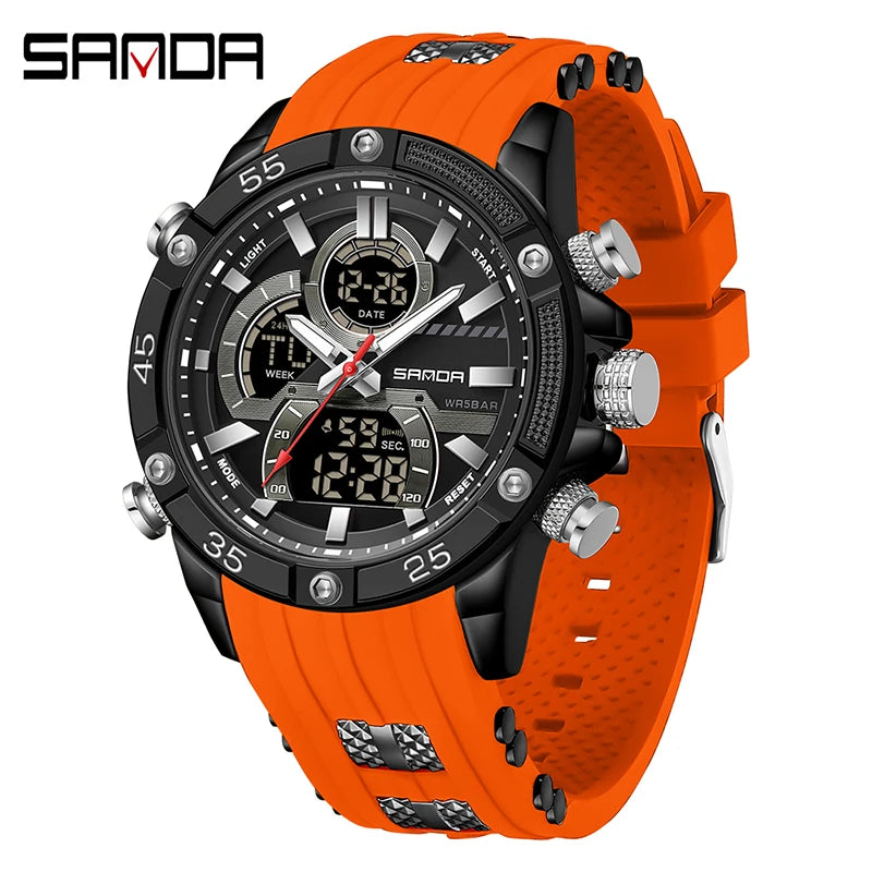 SANDA New 6162 Fashionable Men's Electronic Watch Sports Fashion Multifunctional Waterproof LED Men's Electronic Watch 2025