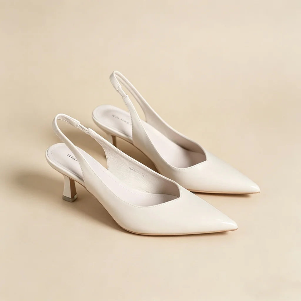 Women's White Slingback Heels, Pointed Toe Stiletto Pumps, Elegant Closed Toe Sandals for Party Wedding