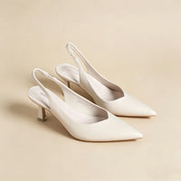 Women's White Slingback Heels, Pointed Toe Stiletto Pumps, Elegant Closed Toe Sandals for Party Wedding