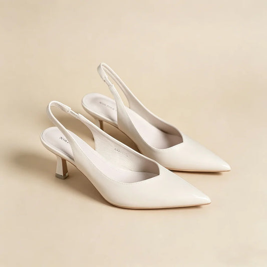 Women's White Slingback Heels, Pointed Toe Stiletto Pumps, Elegant Closed Toe Sandals for Party Wedding