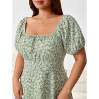 【New style】Plus Size Women's Daisy Print Square Neck Puff Sleeve Tie Front Fashion Dress, Spring/Summer, Carnival Women Look 20