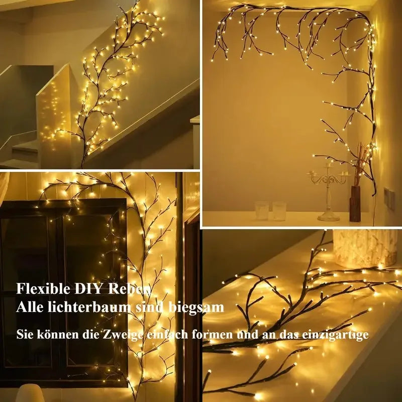 144 LED USB Wall Decoration Lights Willow Vine Branch Lights Warm White Light for Room Kitchen Wedding Christmas Halloween Decor