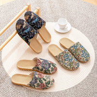 Summer New Fabric Linen Home Shoes For Women Indoor Breathable Soft Sole Comfortable Floor Sandals