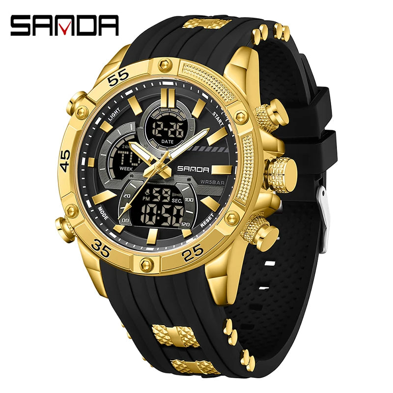 SANDA New 6162 Fashionable Men's Electronic Watch Sports Fashion Multifunctional Waterproof LED Men's Electronic Watch 2025