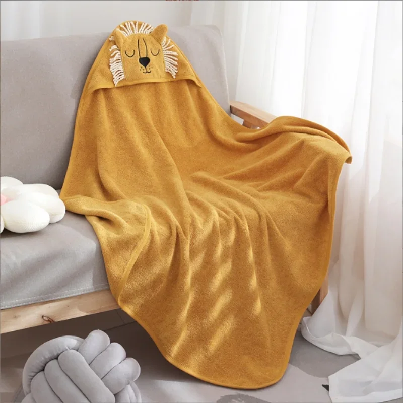 Cute Cartoon Baby Ins Cotton Bath Towel Children Hooded Towel Thickened Absorbent Baby Bathrobe Infant Soft Swaddle Blanket