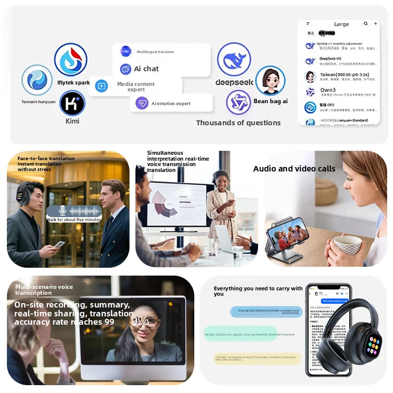 HYUNDAI X1PRO Bluetooth 6.0 Headphone,With Magnetic Touch Control LED Screen,AI Wireless Translation Earphones,100+ Languages