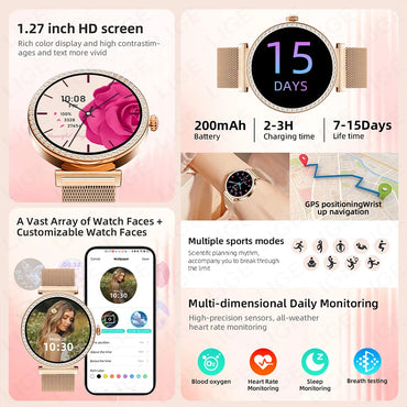 New Luxury Diamond Smart Watch Women Bluetooth Call Smartwatch Heart Rate Health Monitor Smartwatches Waterproof Bracelet Ladies