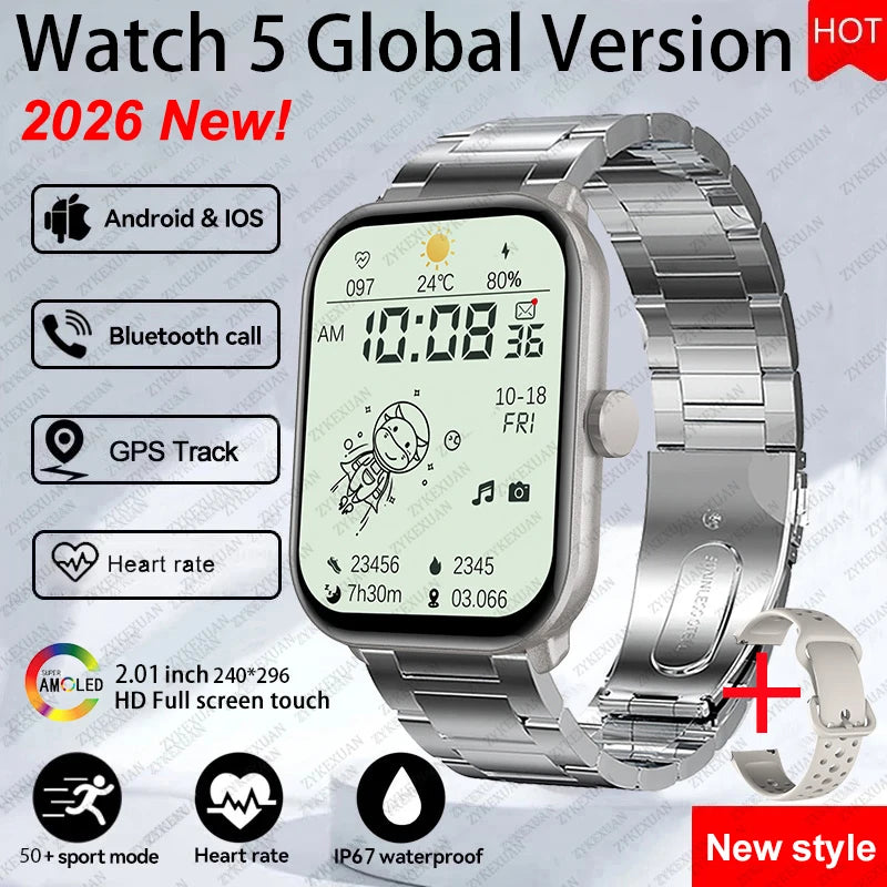 New Watch 5 Smart Watch Women AMOLED Screen Fitness Tracker Heart Rate ECG GPS Track Waterproof Call Smartwatch For IOS Android