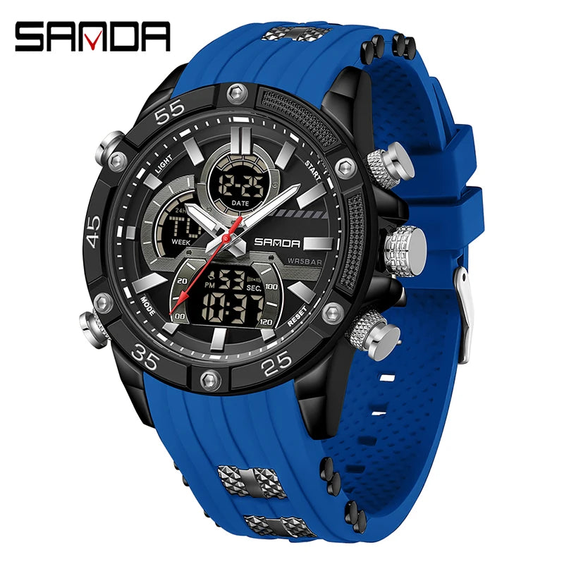 SANDA New 6162 Fashionable Men's Electronic Watch Sports Fashion Multifunctional Waterproof LED Men's Electronic Watch 2025