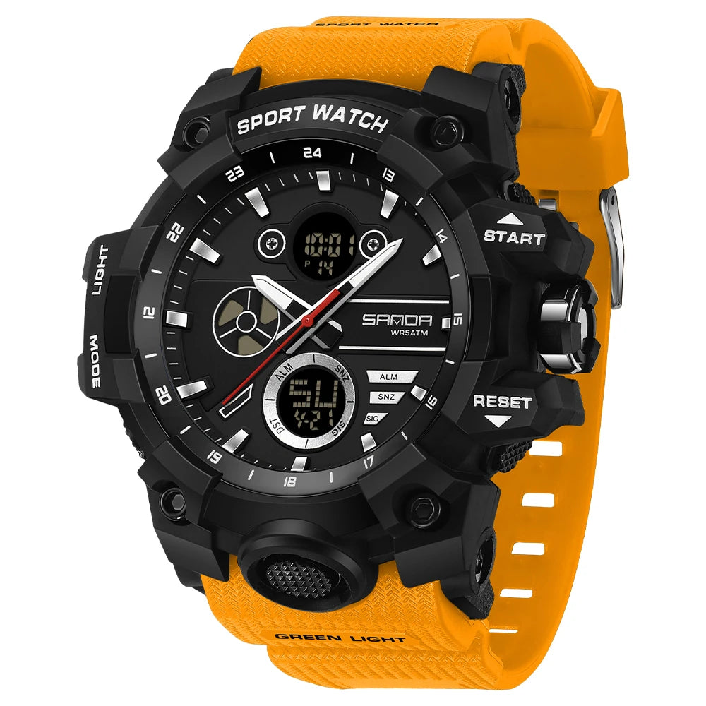 SANDA Men's Outdoor Military Watch 50M Waterproof Digital Wristwatch Stopwatch Alarm LED Light Sport Wristwatch