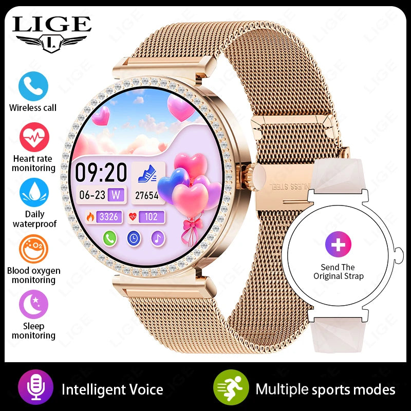 New Luxury Diamond Smart Watch Women Bluetooth Call Smartwatch Heart Rate Health Monitor Smartwatches Waterproof Bracelet Ladies