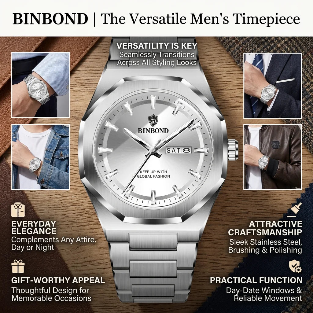 1 piece Men's Silver Metal Strap Watch Octagonal Case Date Week Display Casual Business Fashion Wristwatch For Daily Wea
