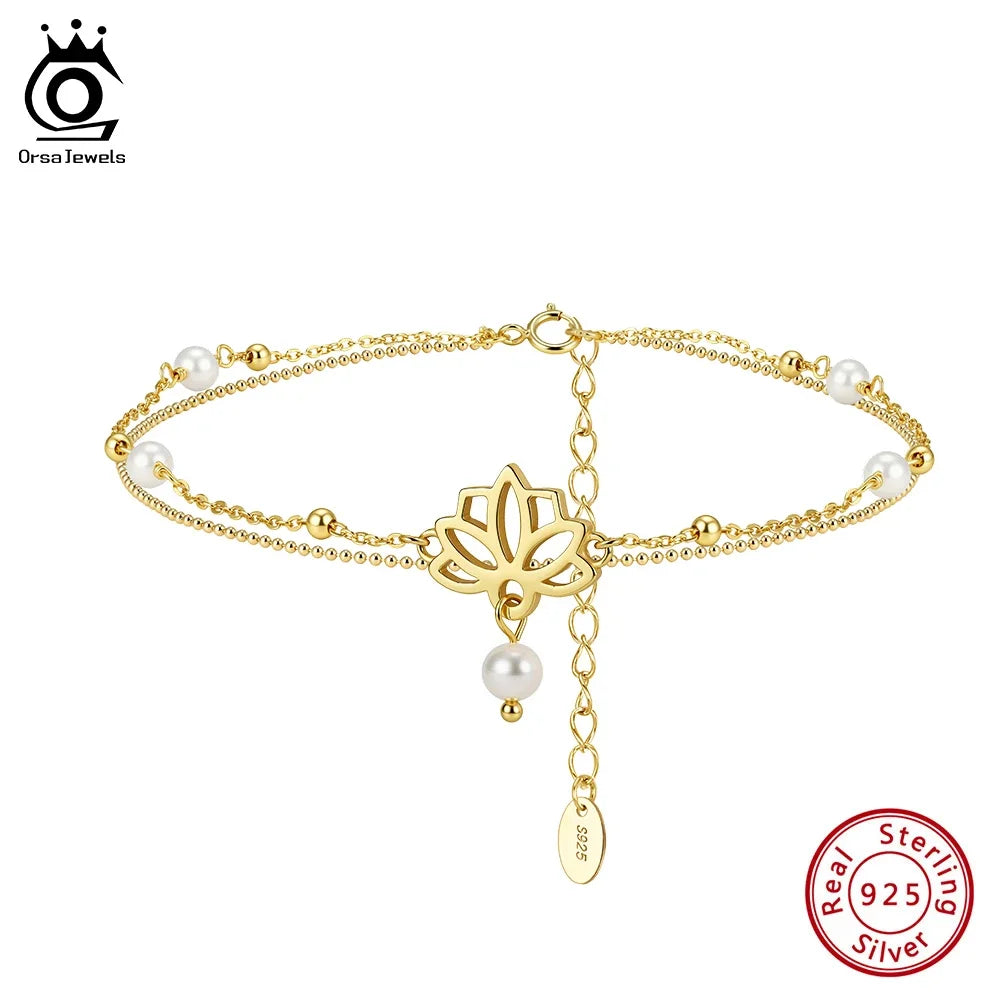 ORSA JEWELS Vintage 925 Sterling Silver Layered Anklet Chain with Tree of Life Freshwater Pearls Summer Daily Jewelry Gift SA100