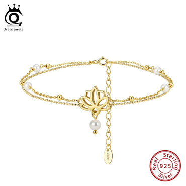ORSA JEWELS Vintage 925 Sterling Silver Layered Anklet Chain with Tree of Life Freshwater Pearls Summer Daily Jewelry Gift SA100
