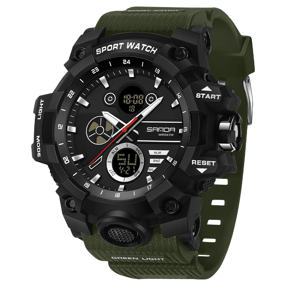 SANDA Men's Outdoor Military Watch 50M Waterproof Digital Wristwatch Stopwatch Alarm LED Light Sport Wristwatch